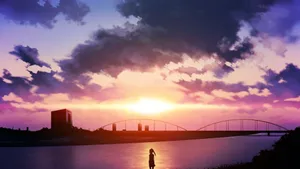 Anime Scenery Bridge Sunset Wallpaper