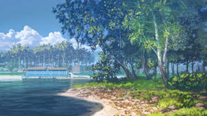 Anime Scenery Daytime River Wallpaper