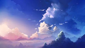 Anime Scenery Pink Clouds Wallpaper