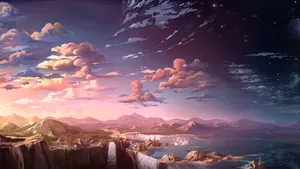 Anime Scenery Seaside Town Wallpaper