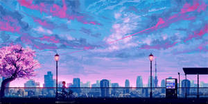 Anime Spring City Macbook Pro Aesthetic Wallpaper