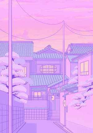 Anime Street Pastel Sky Background Wallpaper