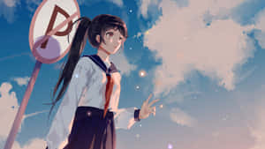 Anime Student Gazingat Sky Wallpaper