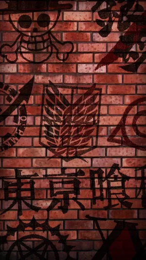 Anime Symbols Popular Logos Graffiti Aesthetic On Wall Wallpaper