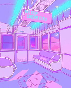 Anime Train Pastel Purple Background Wallpaper