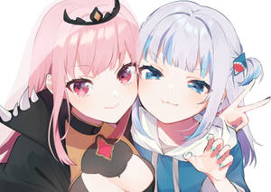 Anime Visuals Of Gawr Gura And Mori Calliope From Hololive Wallpaper