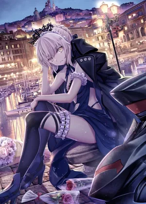 Anime Waifu By The Pier Wallpaper