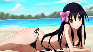 Anime Woman Bikini At Beach Wallpaper