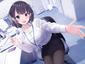 Anime Woman Working In Office Wallpaper