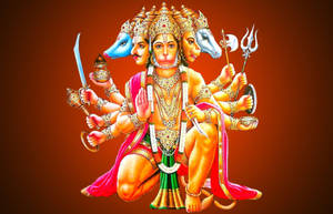 Anjaneya Faces And Weapons Wallpaper