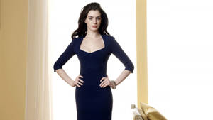Anne Hathaway In Dark Blue Dress Wallpaper