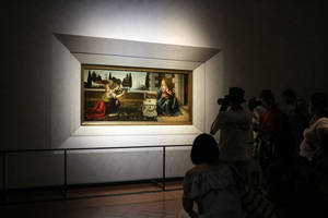 Annunciation Painting In Uffizi Gallery Wallpaper