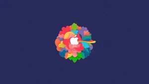 Apple Logo With Colorful Flowers In The Background Wallpaper