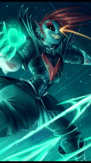 Aqua Deltarune Undyne Heart Wallpaper