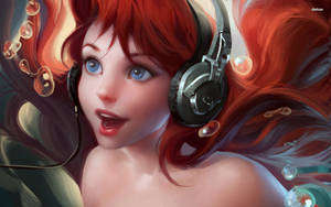 Ariel Singing With Headphone Wallpaper