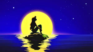 Ariel Under The Moonlight In Pixel Art Wallpaper