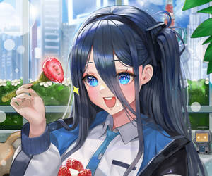 Arisu Enjoying Her Strawberries In Blue Archive Game Wallpaper