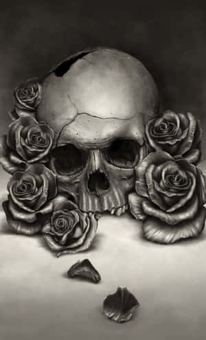 Artistic Deformed Skulls And Roses Wallpaper