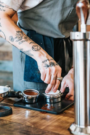 Artistic Hand Tattoo On A Barista Wallpaper