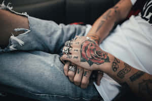 Artistic Red Rose And Numbers Hand Tattoo Wallpaper