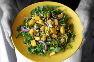 Arugula, Mango, And Onions Salad Wallpaper