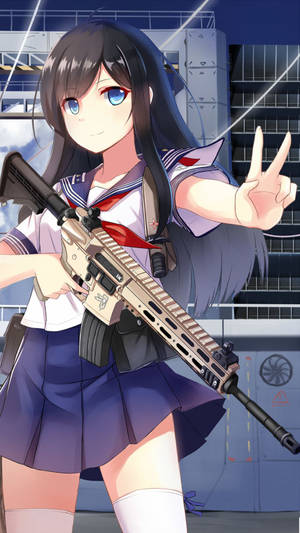 Asashio Cute Anime Girl Iphone With Gun Wallpaper