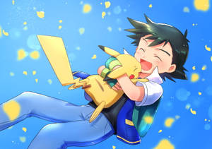 Ash And Pikachu Hd With Confetti Wallpaper