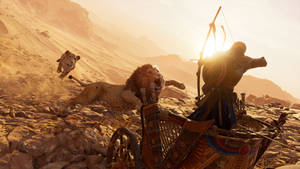 Assassins Creed Origins Bayek Firing Lion Wallpaper