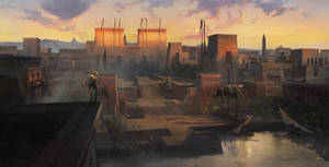 Assassins Creed Origins Sunset Art Wallpaper