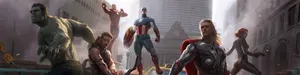 Assemble The Justice With Avengers Dual Screen Wallpaper