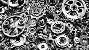 Assorted Mechanical Parts Blackand White Wallpaper