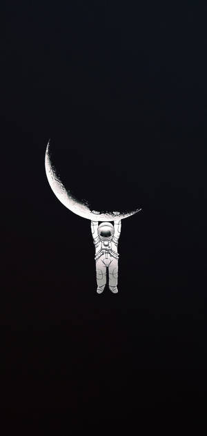 Astronaut Hanging On Moon Cool Black Background Wallpaper
