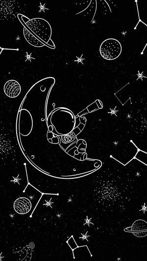 Astronaut In Space 4k Doodle Wallpaper