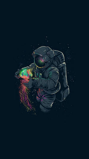 Astronaut With Glowing Jellyfish Illustration Art Wallpaper