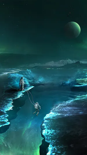 Astronauts Exploring Fantasy Space 4k Phone Wallpaper