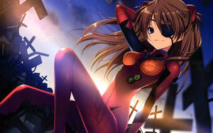 Asuka With Eyepatch Evangelion Wallpaper