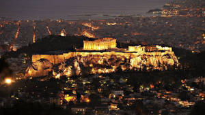 Athens Parthenon In Night Time Wallpaper