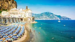 Atrani Blue Ocean Beach In Amalfi Coast Wallpaper