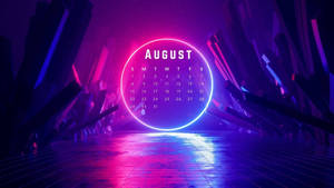 August Calendar With Neon Lights And A Circular Shape Wallpaper