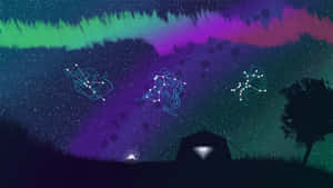 Aurora Night Sky Zodiac Constellations Wallpaper
