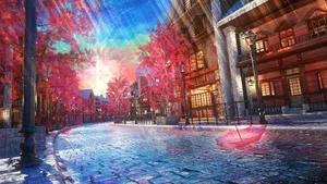 Aurora Over Sakura Street Wallpaper