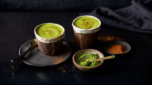 Authentic Green Matcha Tea In Traditional Bowl Wallpaper