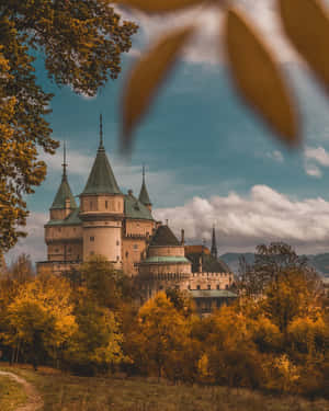 Autumn-hued Bojnice Castle Phone Wallpaper