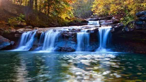 Autumn Season Spectacular Waterfall Desktop Wallpaper