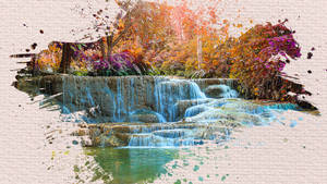 Autumn Waterfall Artistic Render4 K U H D Wallpaper