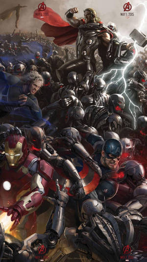 Avengers Iphone Fighting Robot Army Wallpaper