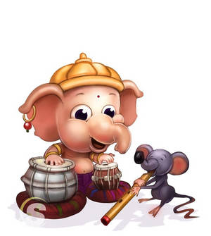 Baby Ganesh Rat Drum Art Wallpaper