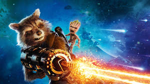 Baby Groot And Rocket Attack Wallpaper