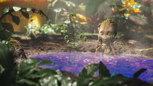 Baby Groot Enjoying His Mud Bath Wallpaper