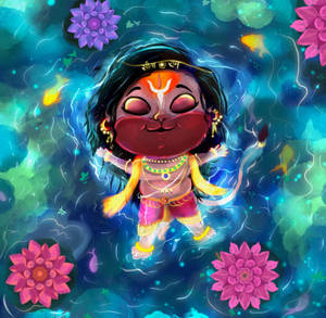 Baby Hanuman Closed Eyes Flowers Wallpaper